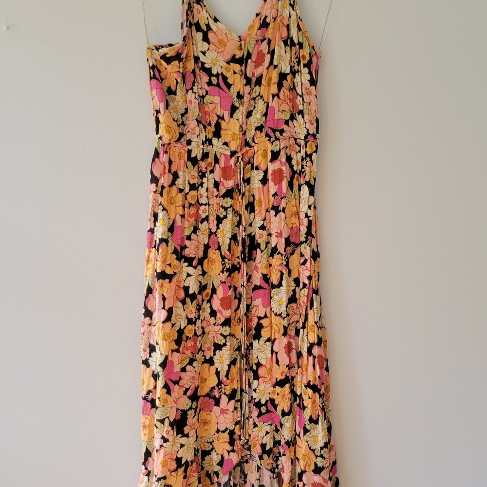 EUC Rewind Asymmetrical Floral Dress - Black, Pink, Yellow